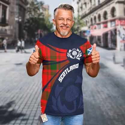Printivon Thistle Flowers and Scottish Tartan MacQuarrie Family Custom Tee Shirt