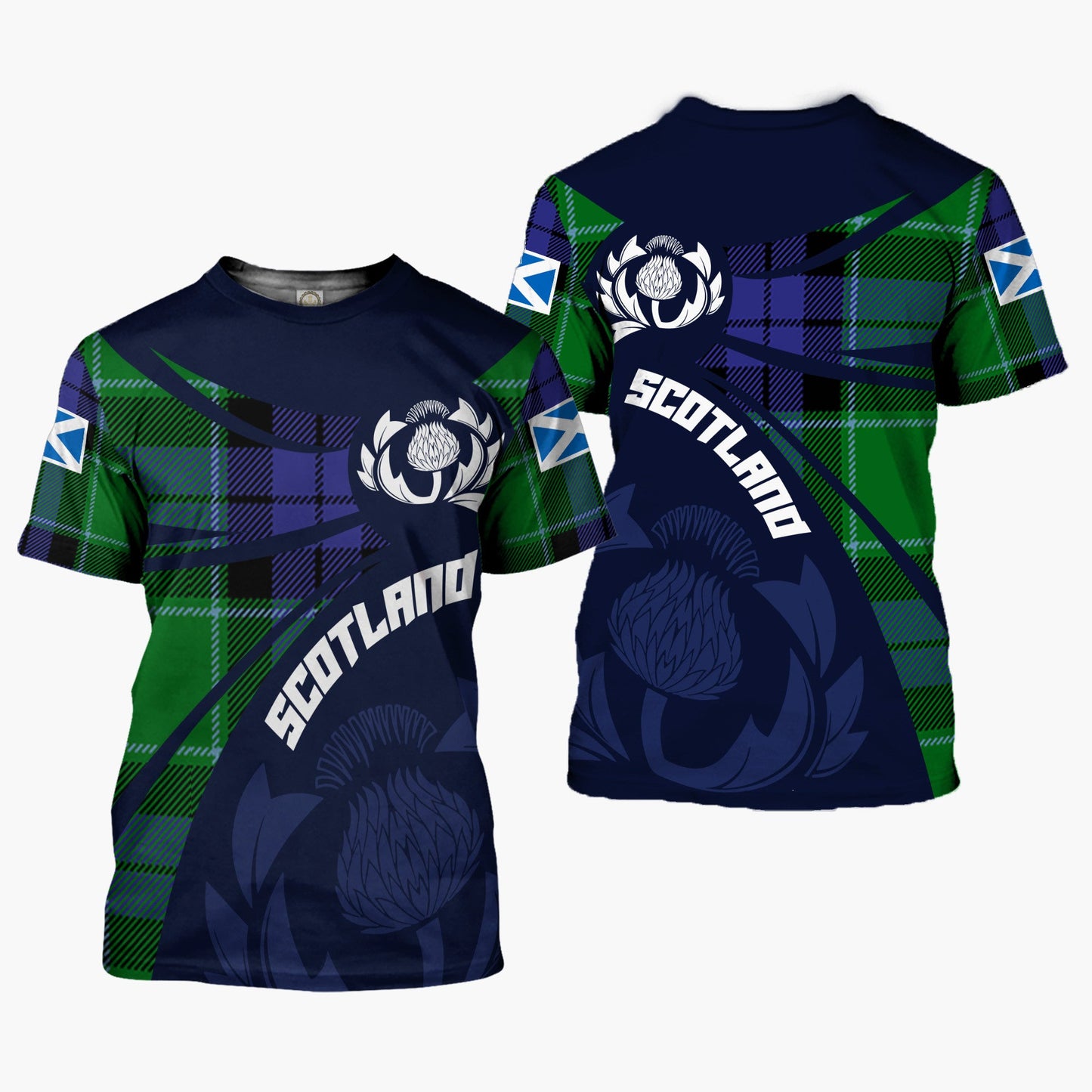 Printivon Thistle Flowers and Scottish Tartan Monteith Family Custom Tee Shirt