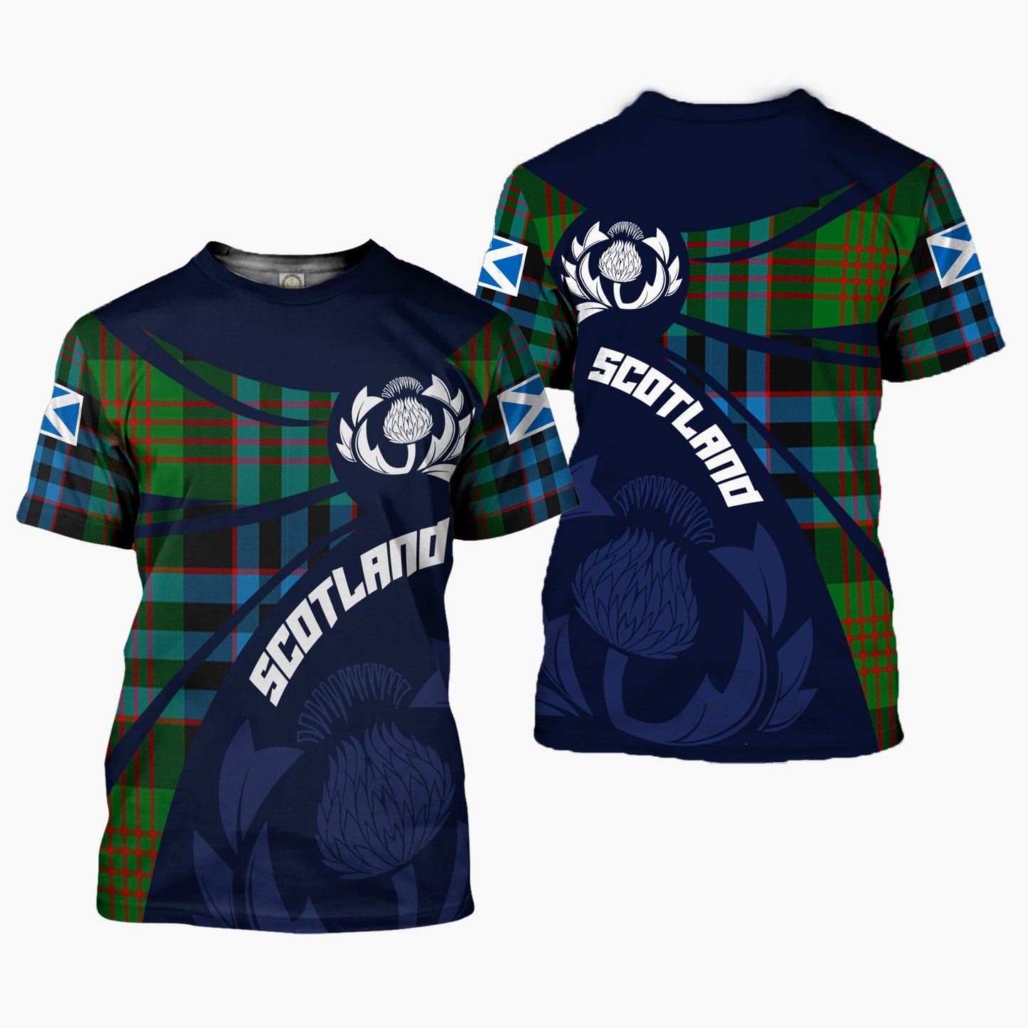 Printivon Thistle Flowers and Scottish Tartan Newlands Family Custom Tee Shirt