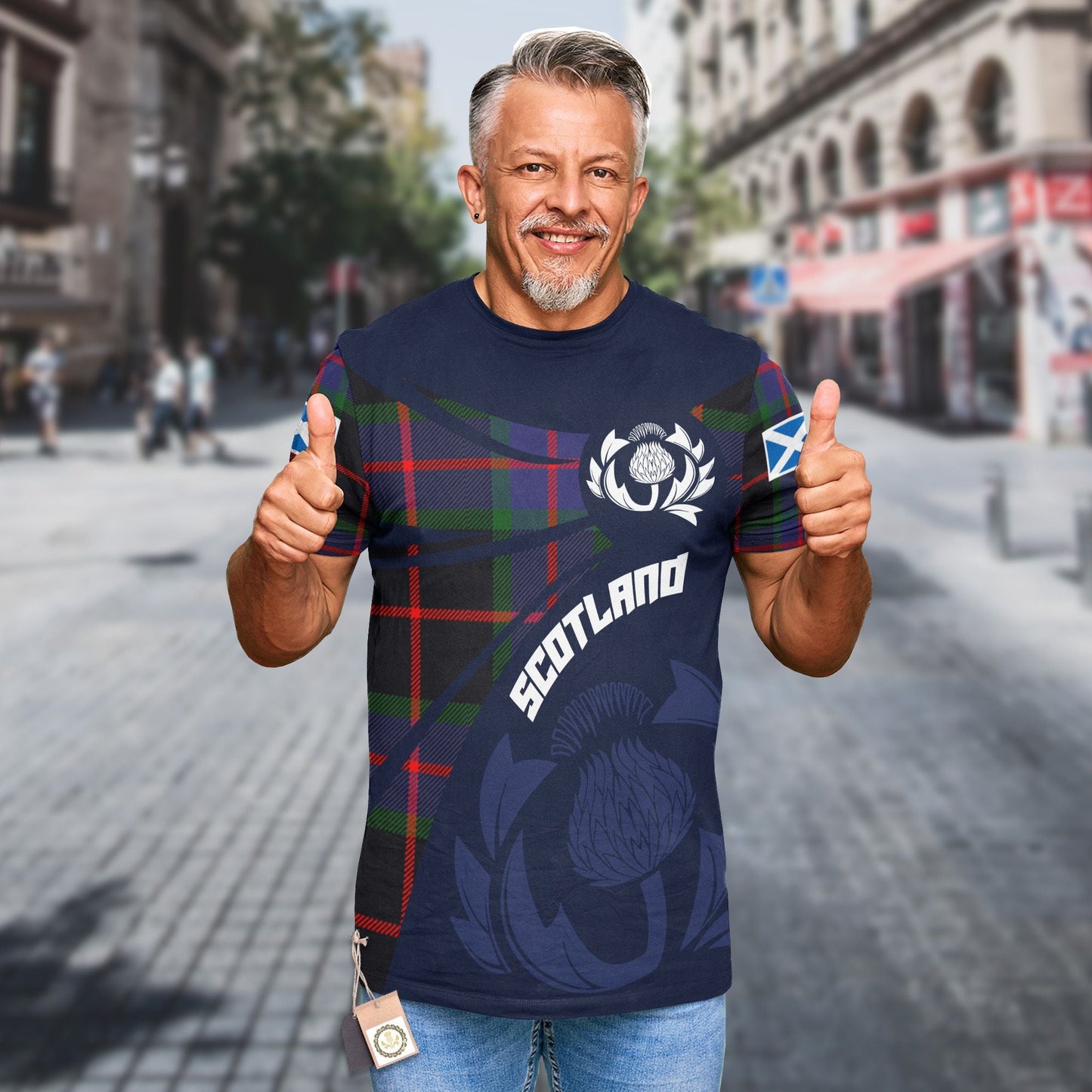 Printivon Thistle Flowers and Scottish Tartan Nairn Family Custom Tee Shirt