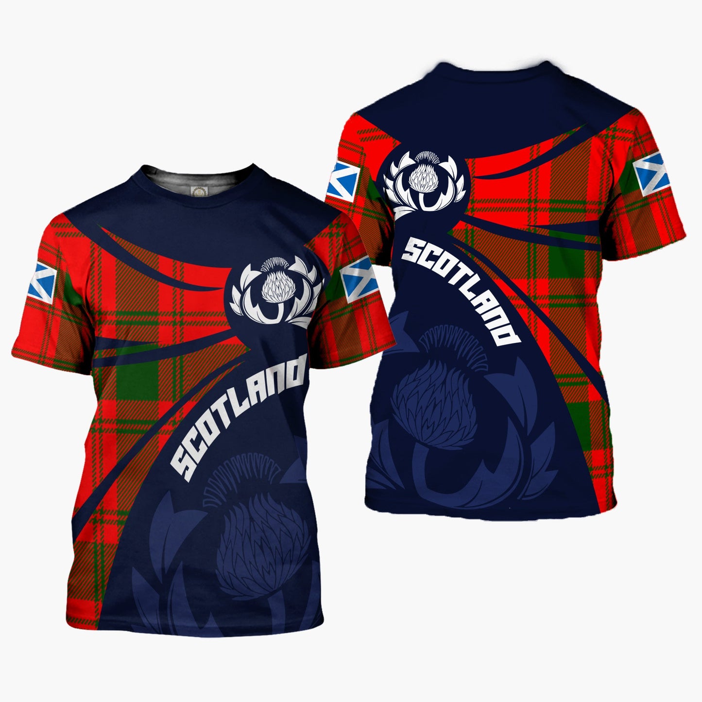 Printivon Thistle Flowers and Scottish Tartan MacQuarrie Family Custom Tee Shirt