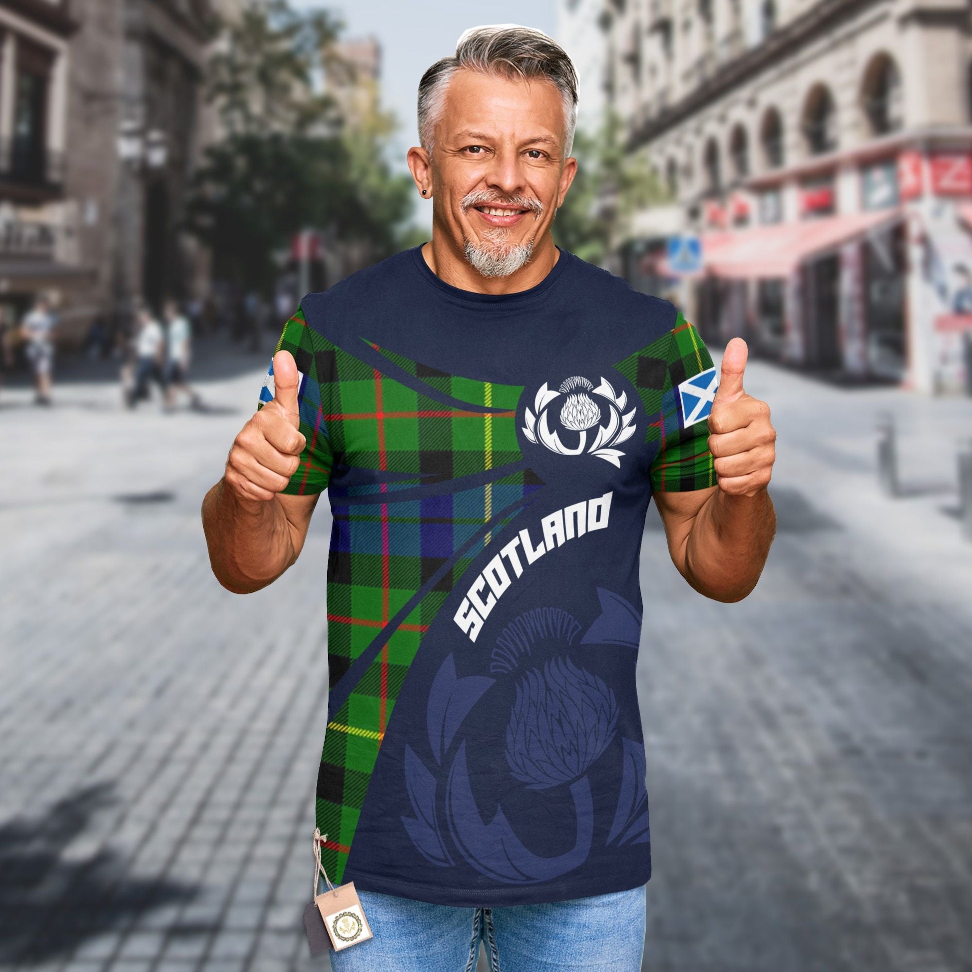 Printivon Thistle Flowers and Scottish Tartan Rollo Family Custom Tee Shirt
