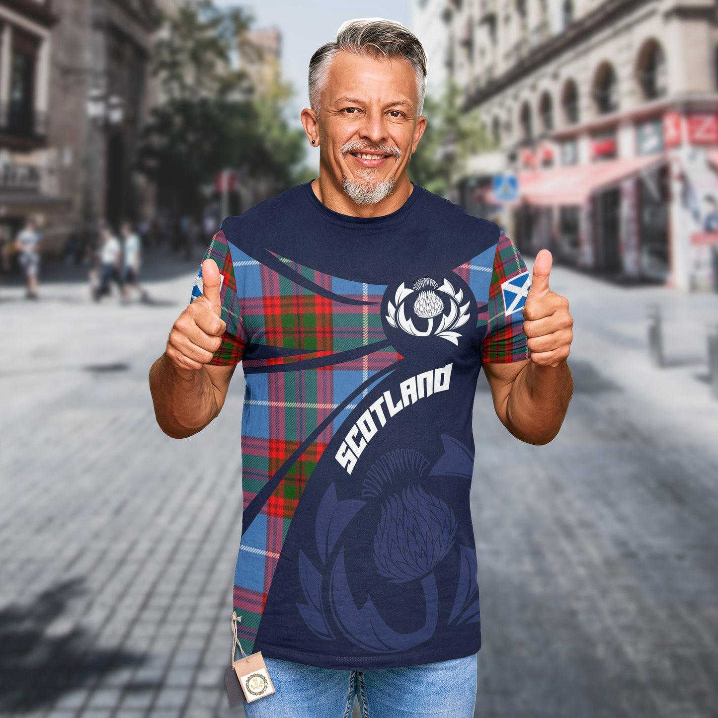 Printivon Thistle Flowers and Scottish Tartan Skirving Family Custom Tee Shirt