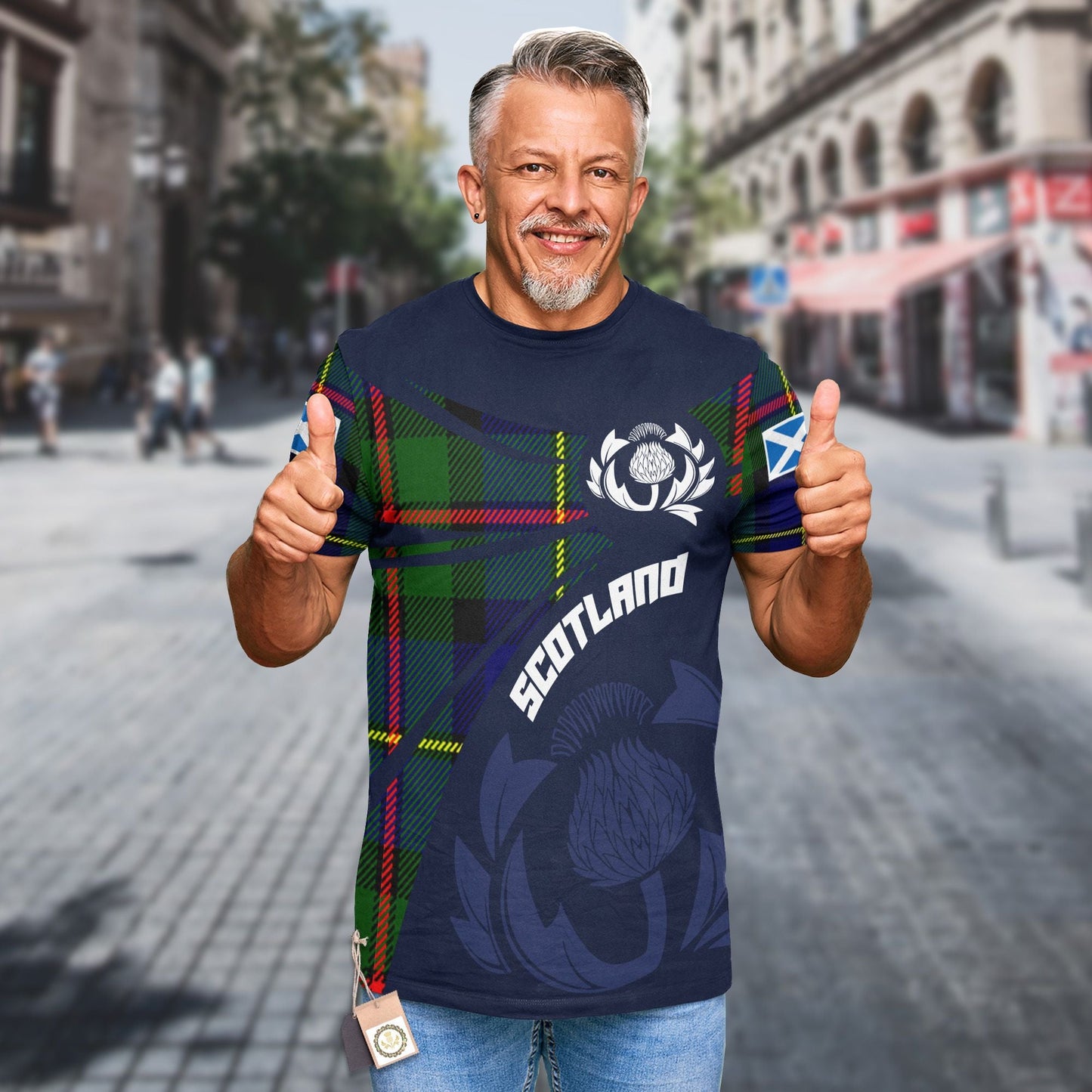 Printivon Thistle Flowers and Scottish Tartan MacLeod Family Custom Tee Shirt
