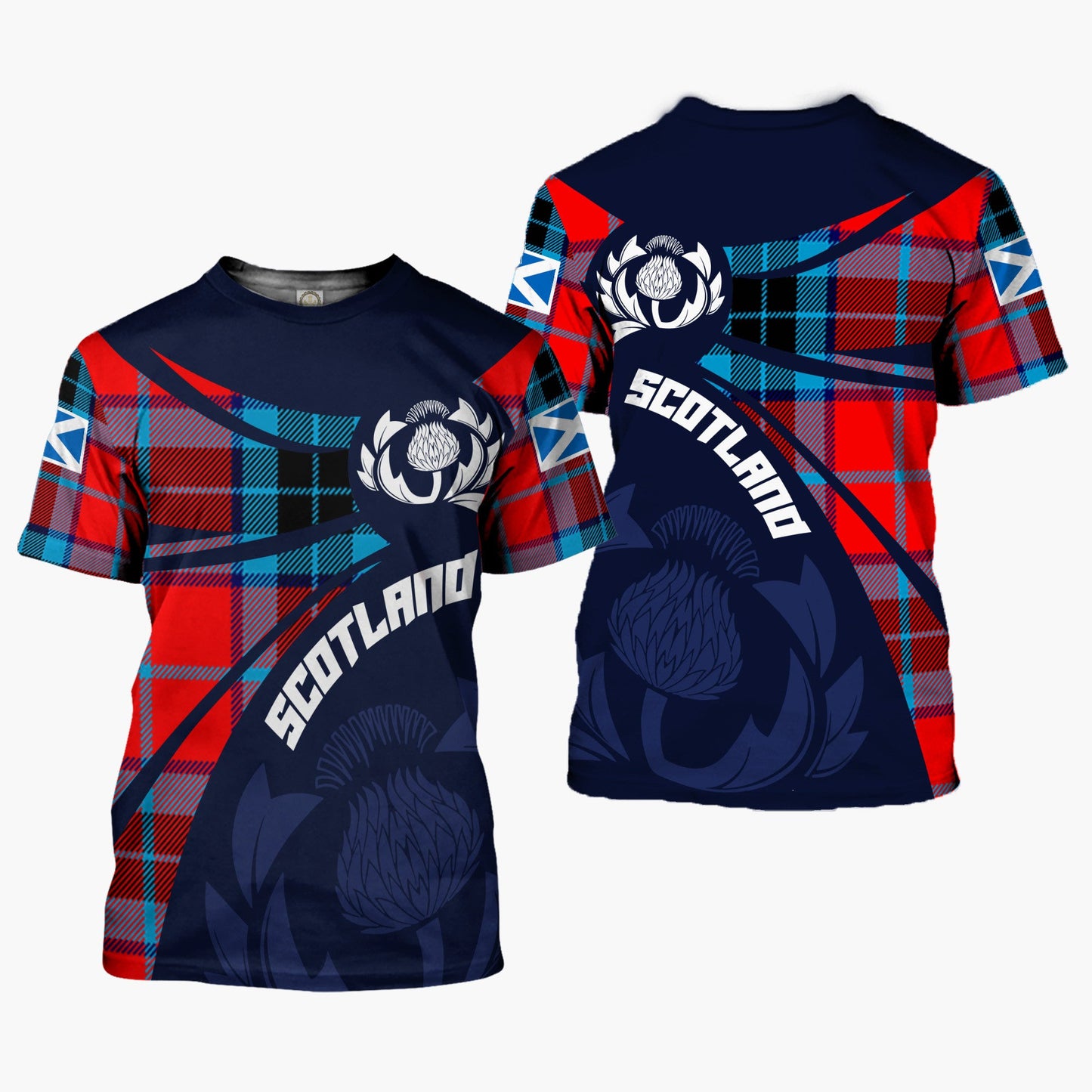 Printivon Thistle Flowers and Scottish Tartan MacTavish Family Custom Tee Shirt