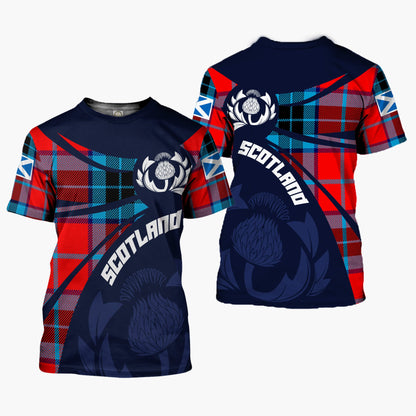 Printivon Thistle Flowers and Scottish Tartan MacTavish Family Custom Tee Shirt