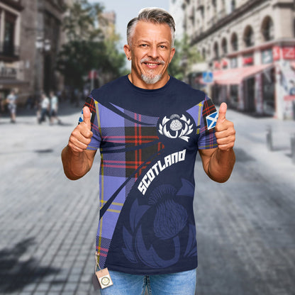 Printivon Thistle Flowers and Scottish Tartan Rutherford Family Custom Tee Shirt