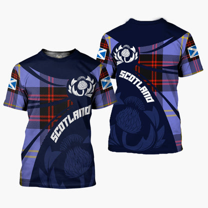 Printivon Thistle Flowers and Scottish Tartan Rutherford Family Custom Tee Shirt