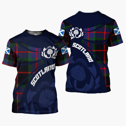 Printivon Thistle Flowers and Scottish Tartan Nairn Family Custom Tee Shirt