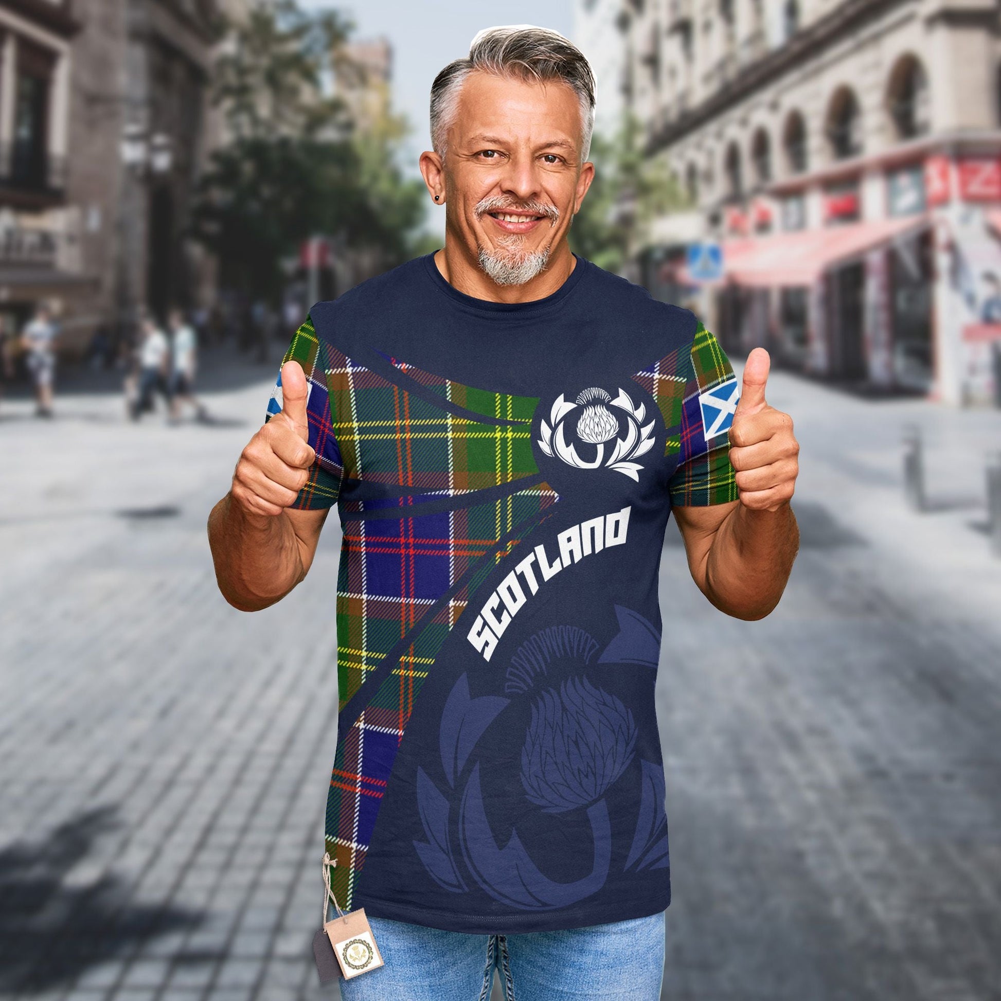 Printivon Thistle Flowers and Scottish Tartan Whiteford Family Custom Tee Shirt