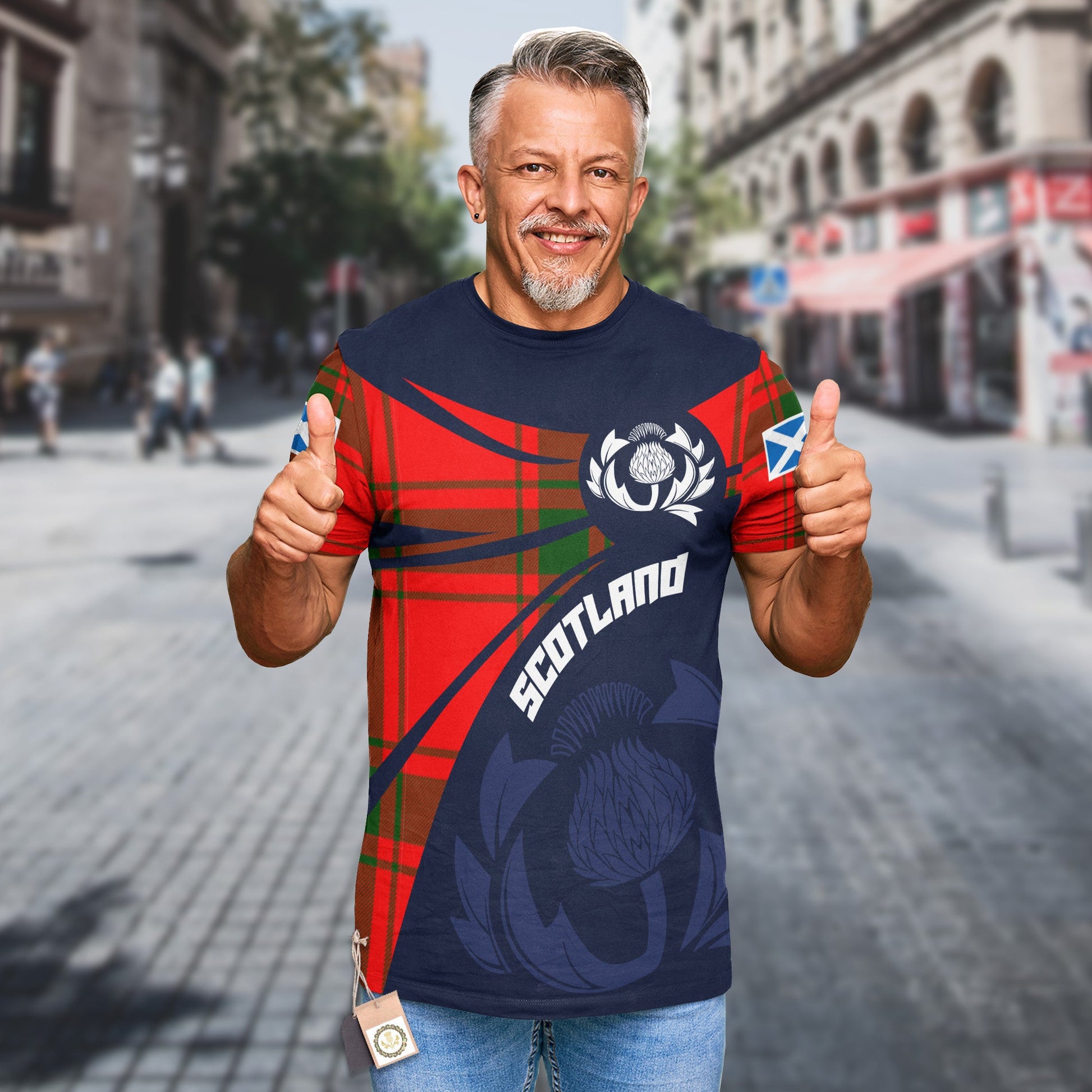 Printivon Thistle Flowers and Scottish Tartan MacDonald of Sleat Family Custom Tee Shirt