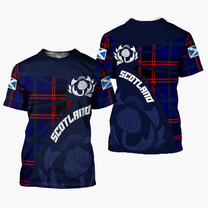 Printivon Thistle Flowers and Scottish Tartan Wedderburn Family Custom Tee Shirt