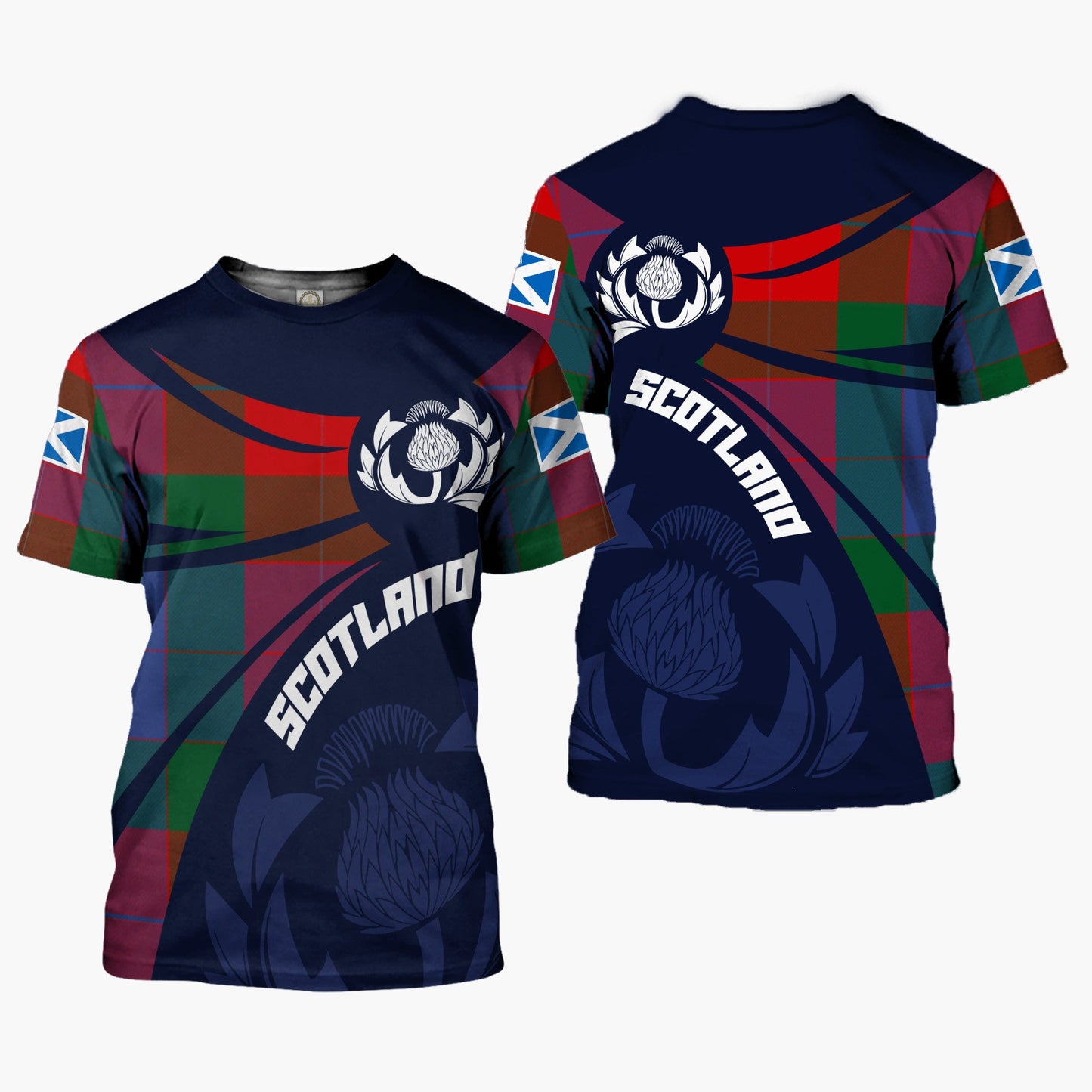 Printivon Thistle Flowers and Scottish Tartan Mar Family Custom Tee Shirt