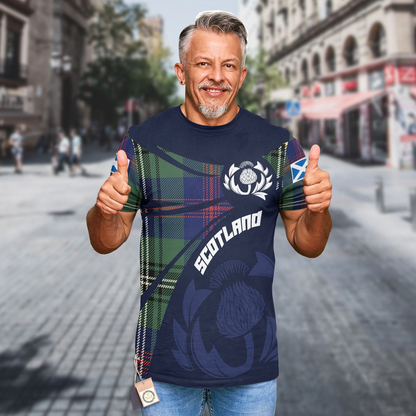 Printivon Thistle Flowers and Scottish Tartan Wood Family Custom Tee Shirt