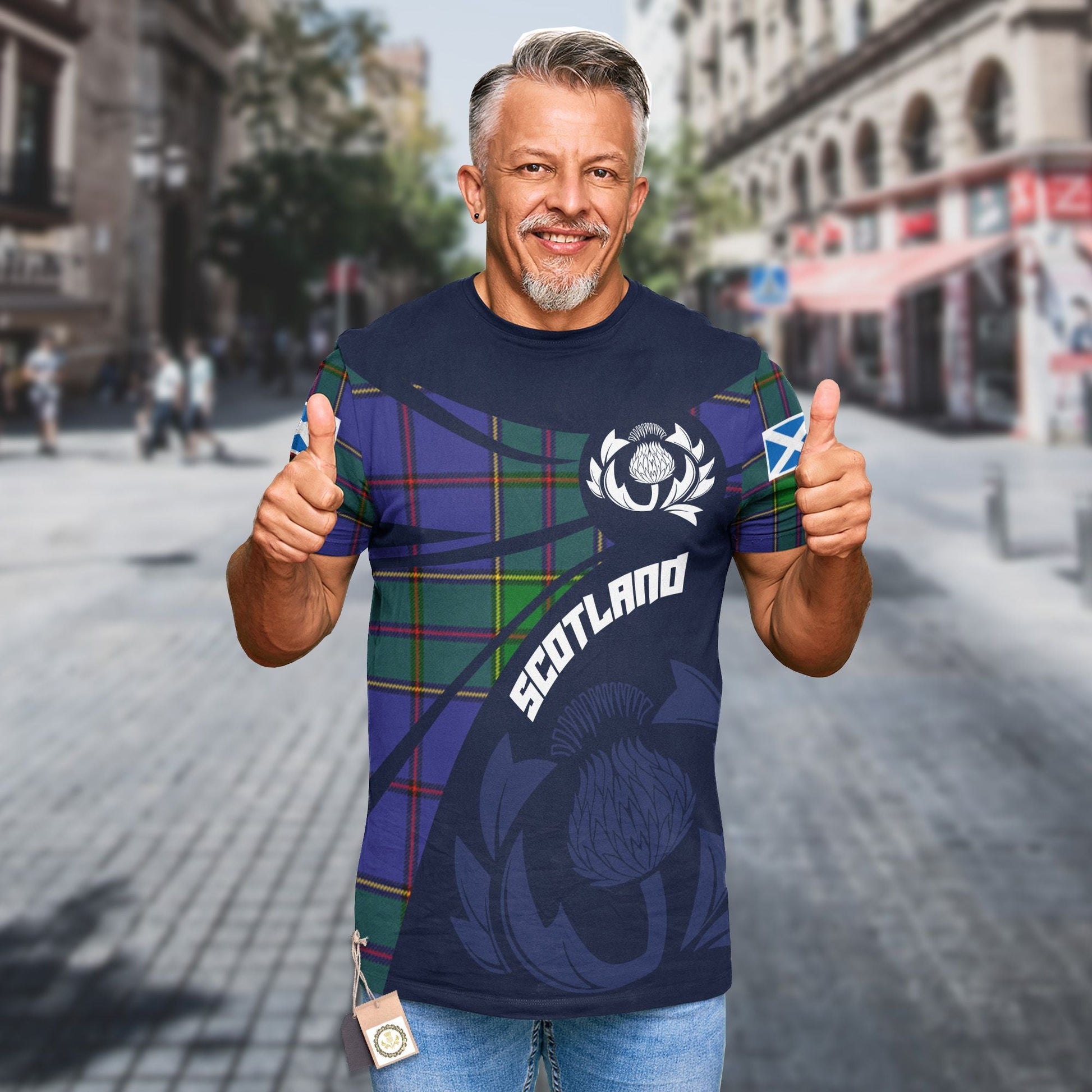 Printivon Thistle Flowers and Scottish Tartan Strachan Family Custom Tee Shirt
