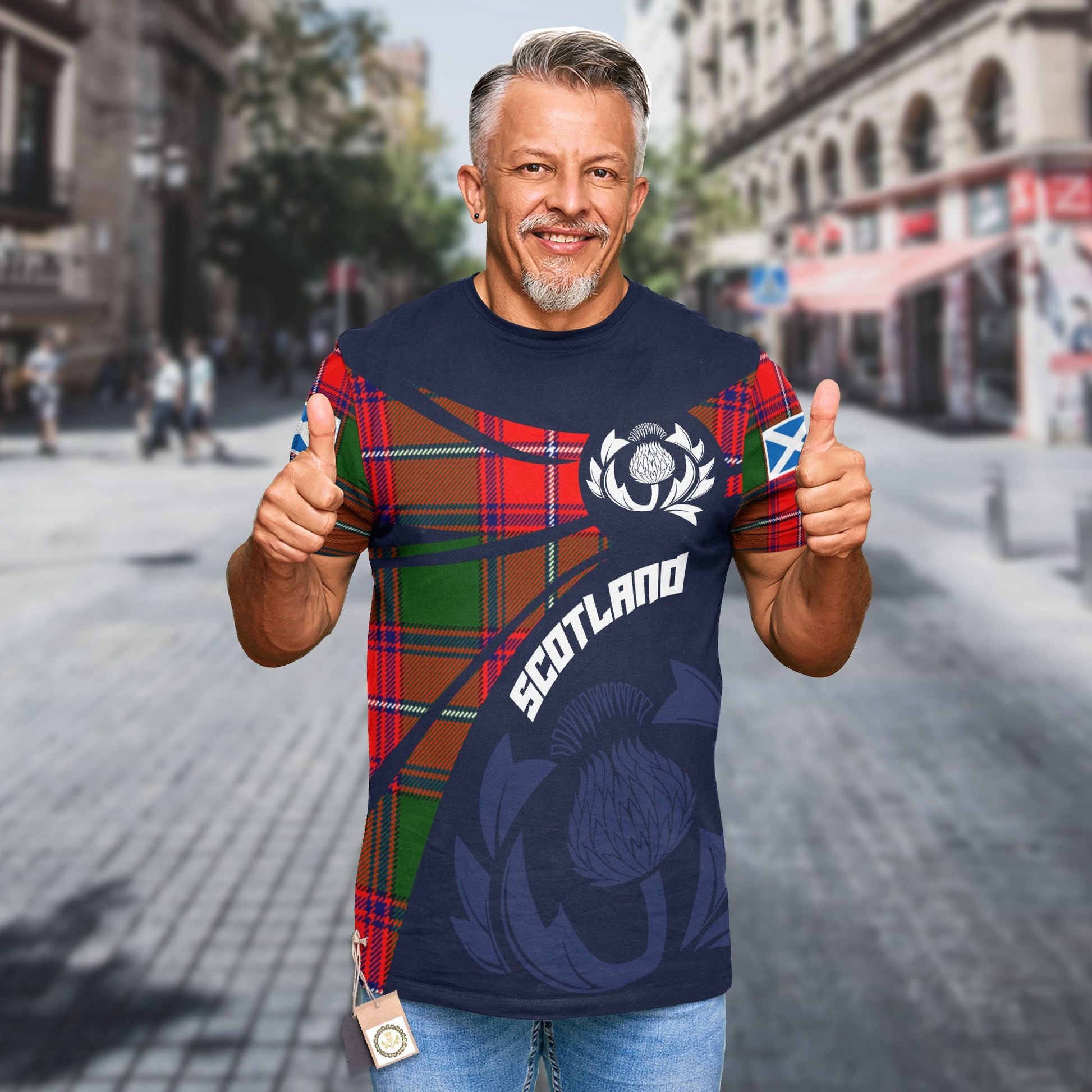 Printivon Thistle Flowers and Scottish Tartan Rattray Family Custom Tee Shirt
