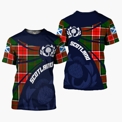Printivon Thistle Flowers and Scottish Tartan Pollock Family Custom Tee Shirt