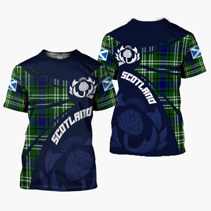 Printivon Thistle Flowers and Scottish Tartan Purves Family Custom Tee Shirt