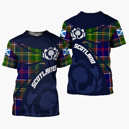 Printivon Thistle Flowers and Scottish Tartan Whiteford Family Custom Tee Shirt