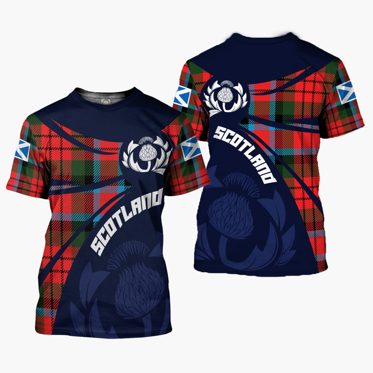 Printivon Thistle Flowers and Scottish Tartan MacDuff Family Custom Tee Shirt