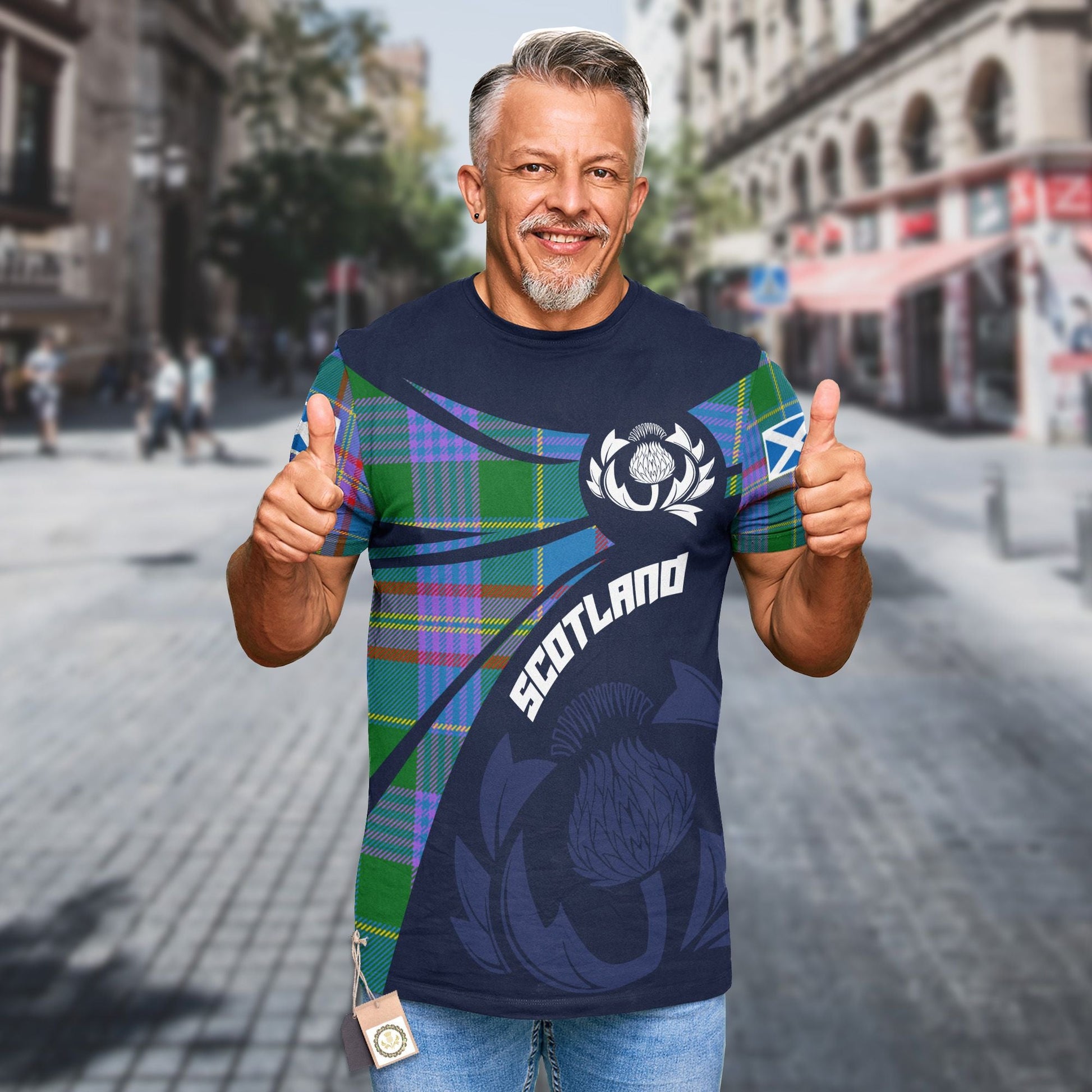 Printivon Thistle Flowers and Scottish Tartan Ralston Family Custom Tee Shirt