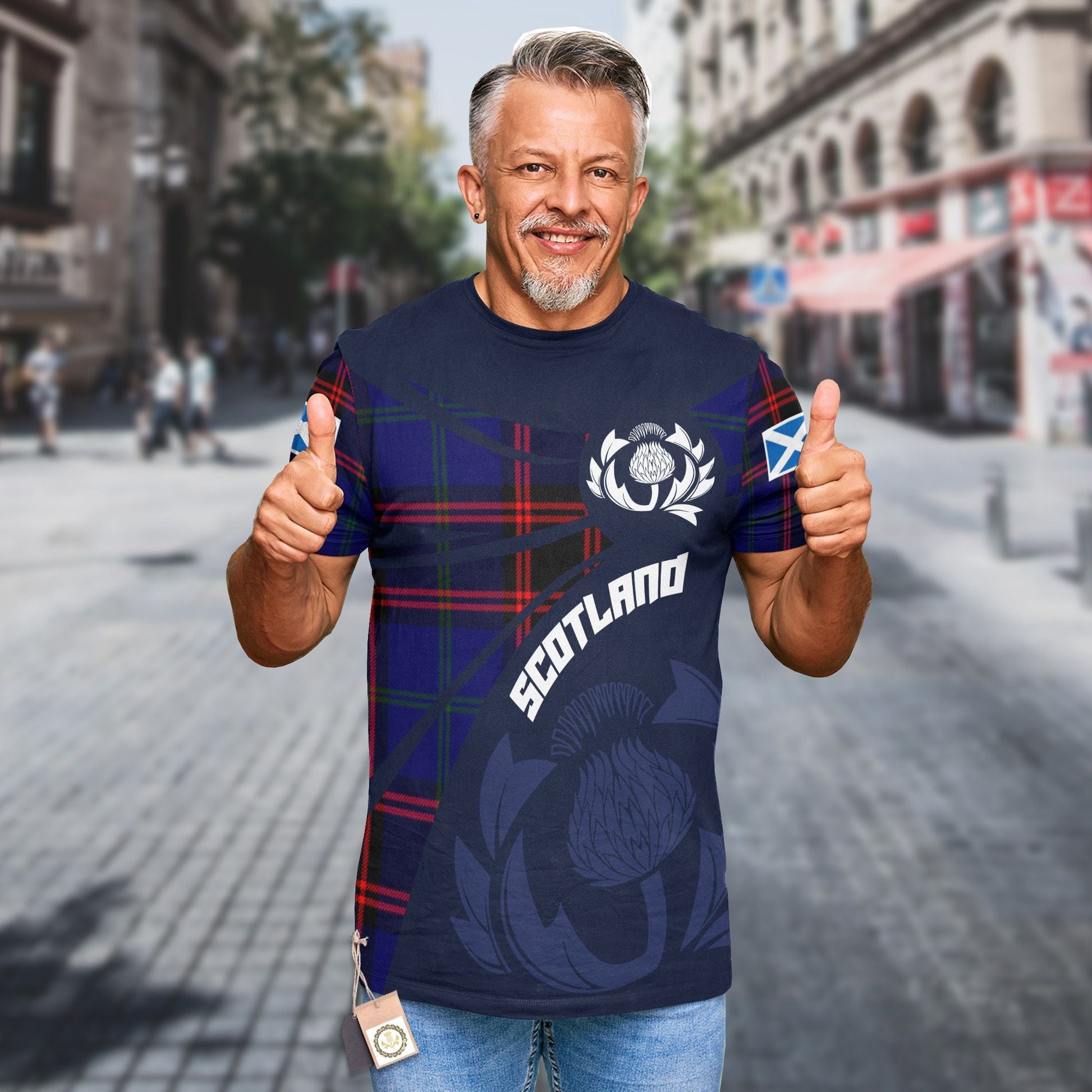 Printivon Thistle Flowers and Scottish Tartan Wedderburn Family Custom Tee Shirt