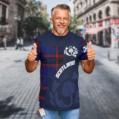 Printivon Thistle Flowers and Scottish Tartan Wedderburn Family Custom Tee Shirt