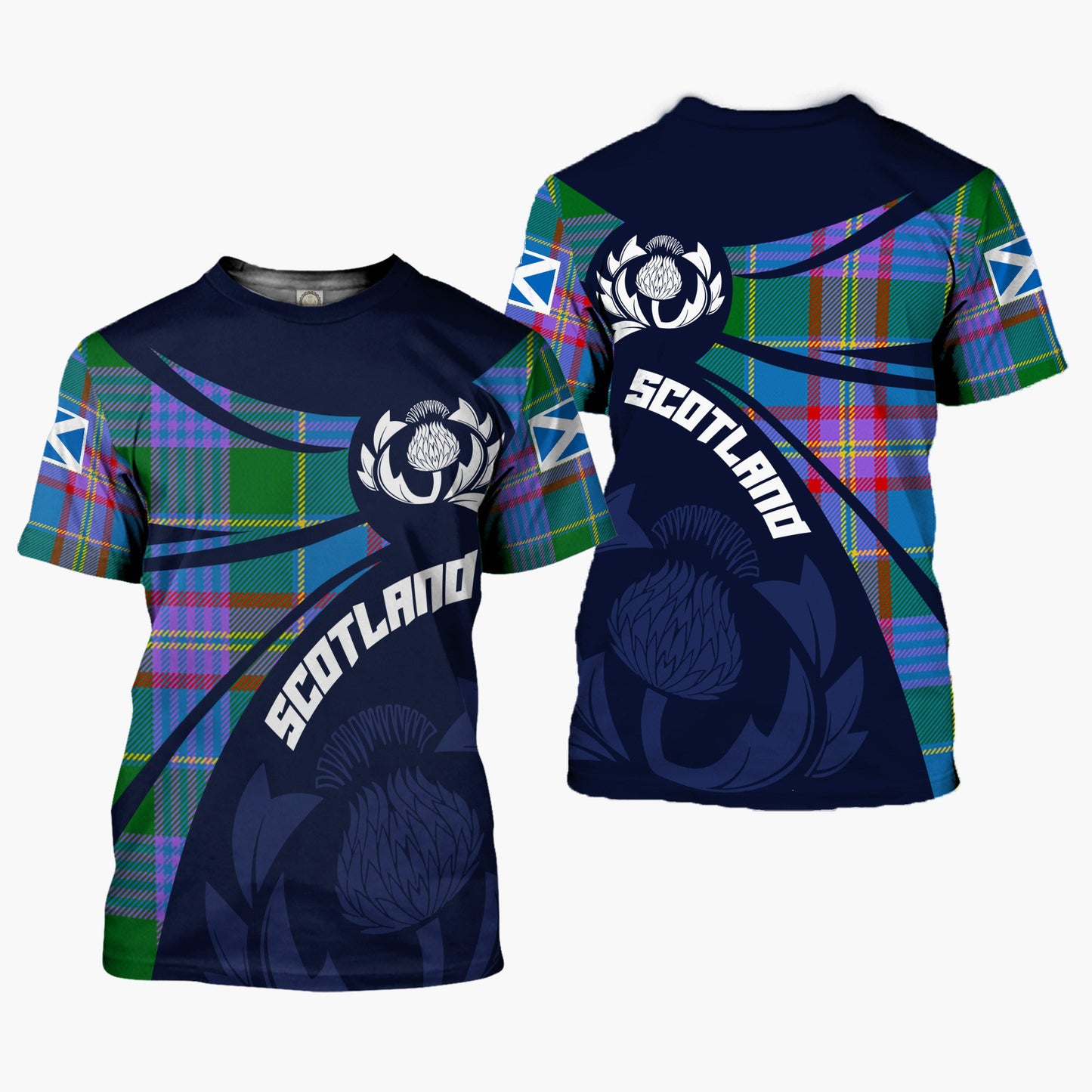 Printivon Thistle Flowers and Scottish Tartan Ralston Family Custom Tee Shirt