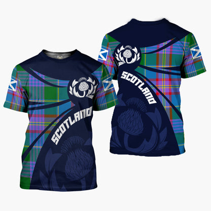 Printivon Thistle Flowers and Scottish Tartan Ralston Family Custom Tee Shirt
