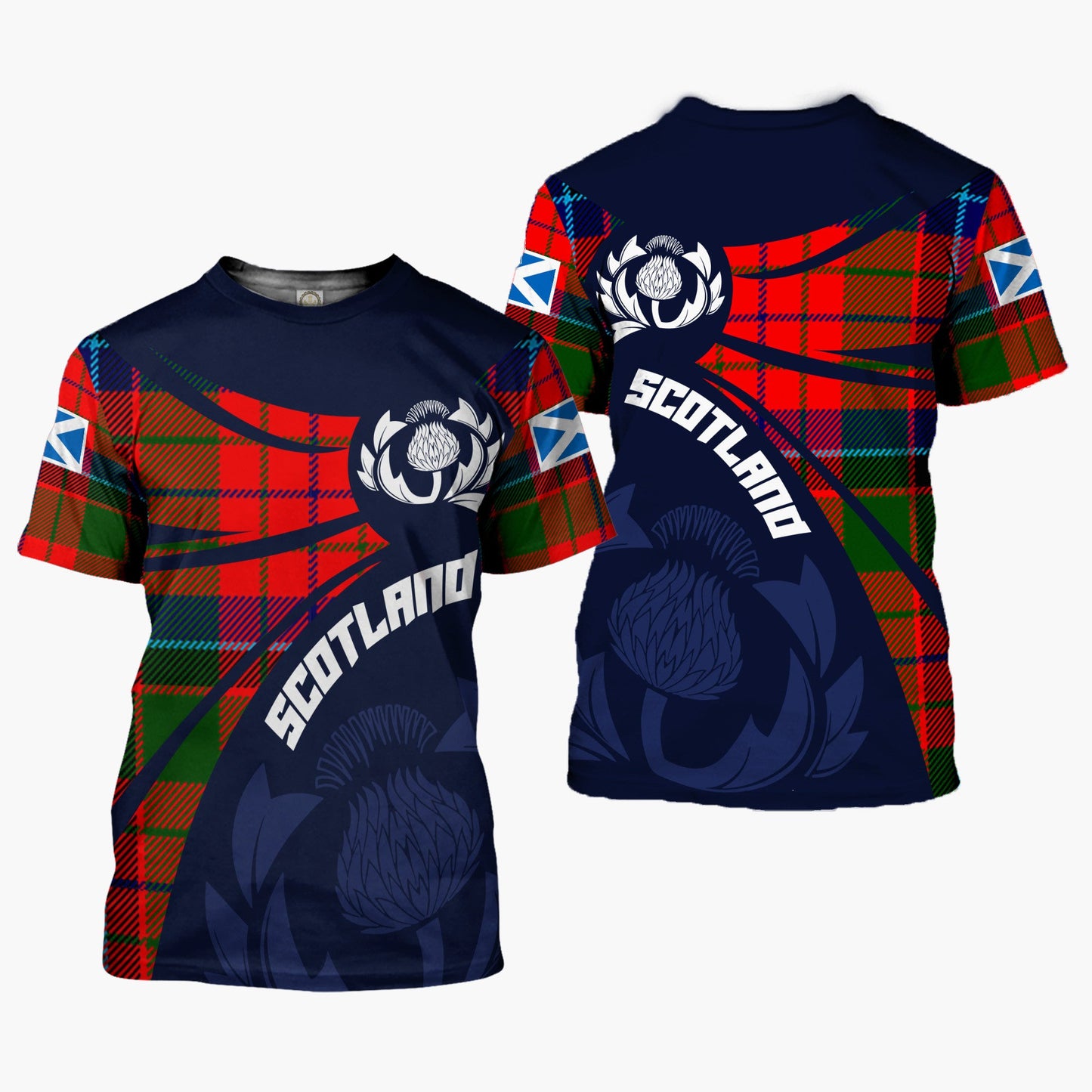 Printivon Thistle Flowers and Scottish Tartan Nicolson Family Custom Tee Shirt