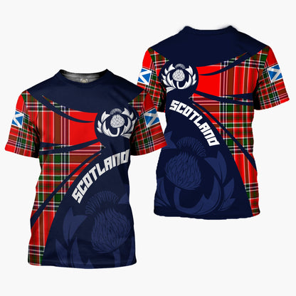 Printivon Thistle Flowers and Scottish Tartan MacBain Family Custom Tee Shirt