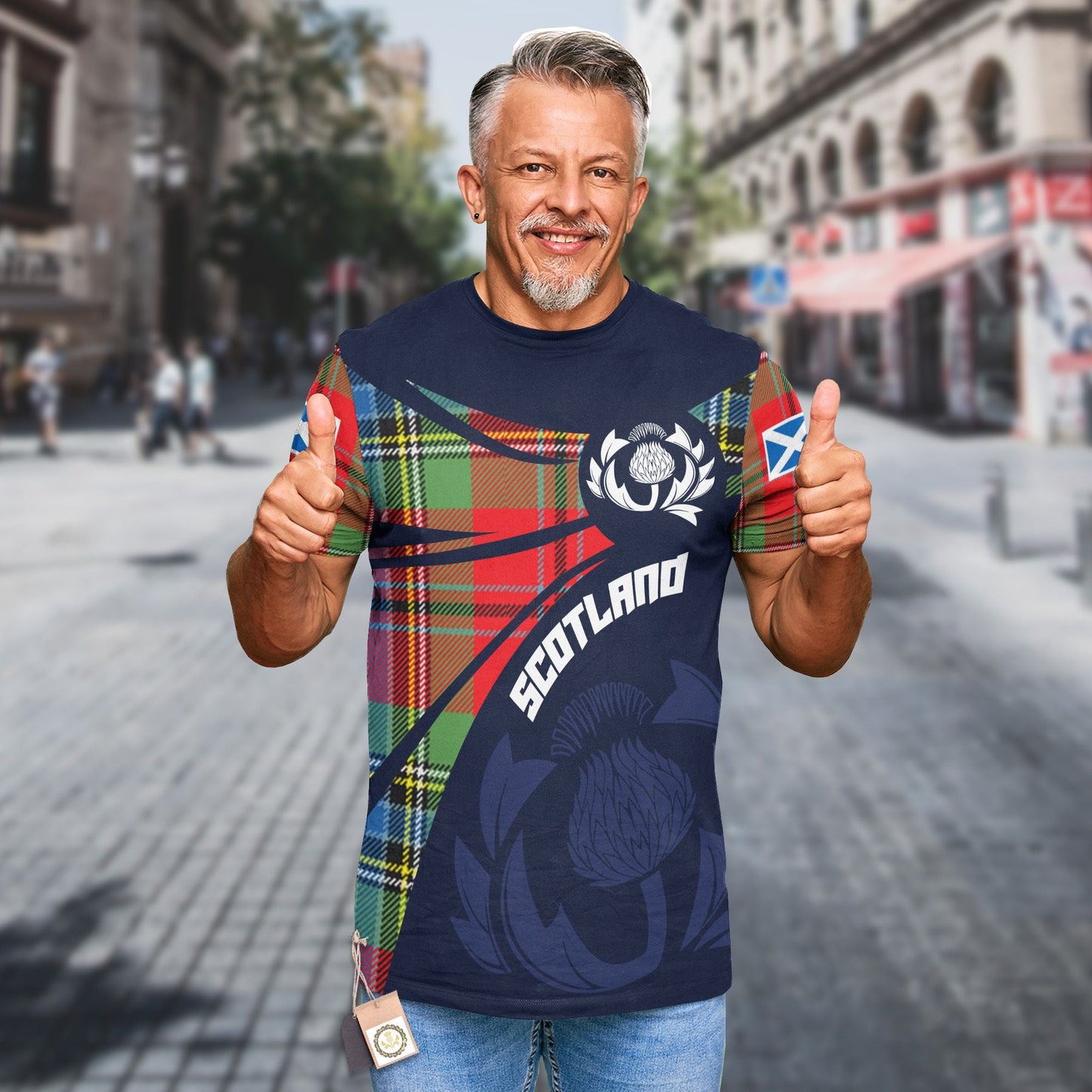Printivon Thistle Flowers and Scottish Tartan MacLean Family Custom Tee Shirt