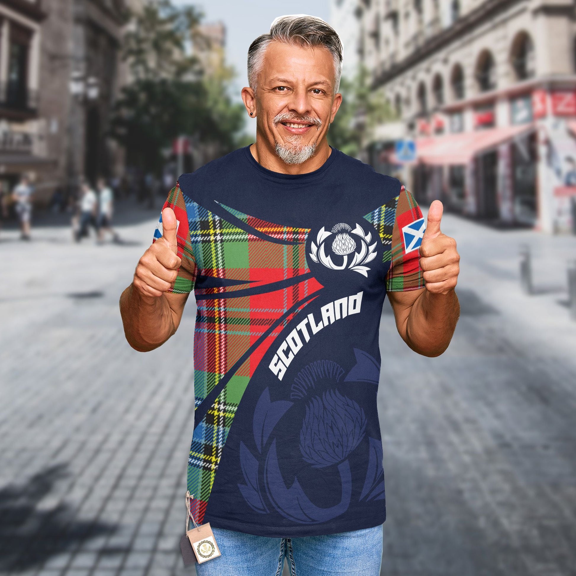 Printivon Thistle Flowers and Scottish Tartan MacLean Family Custom Tee Shirt
