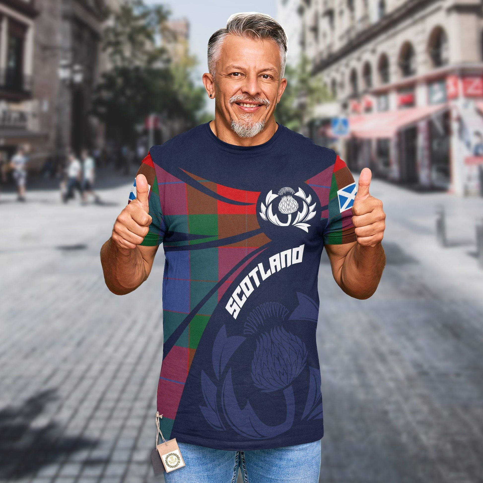 Printivon Thistle Flowers and Scottish Tartan Mar Family Custom Tee Shirt