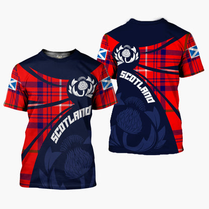 Printivon Thistle Flowers and Scottish Tartan Rose Family Custom Tee Shirt