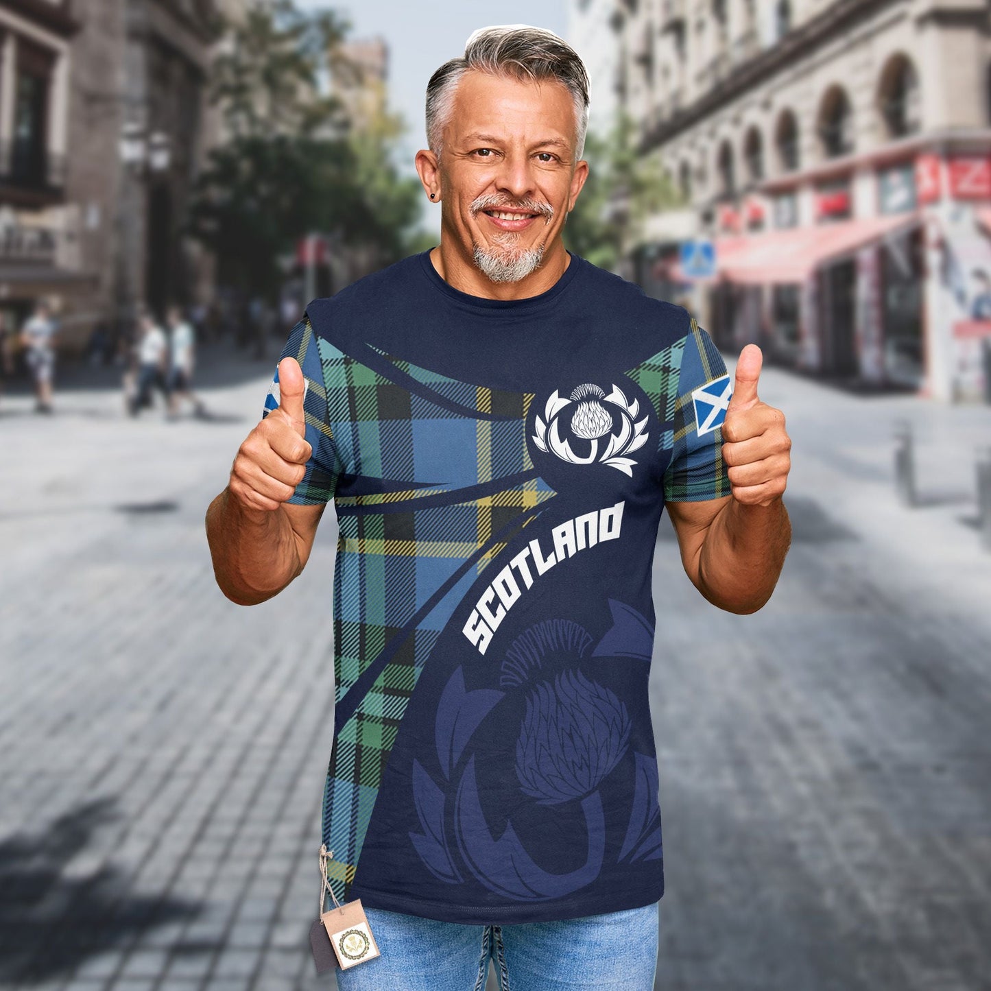 Printivon Thistle Flowers and Scottish Tartan Weir Family Custom Tee Shirt