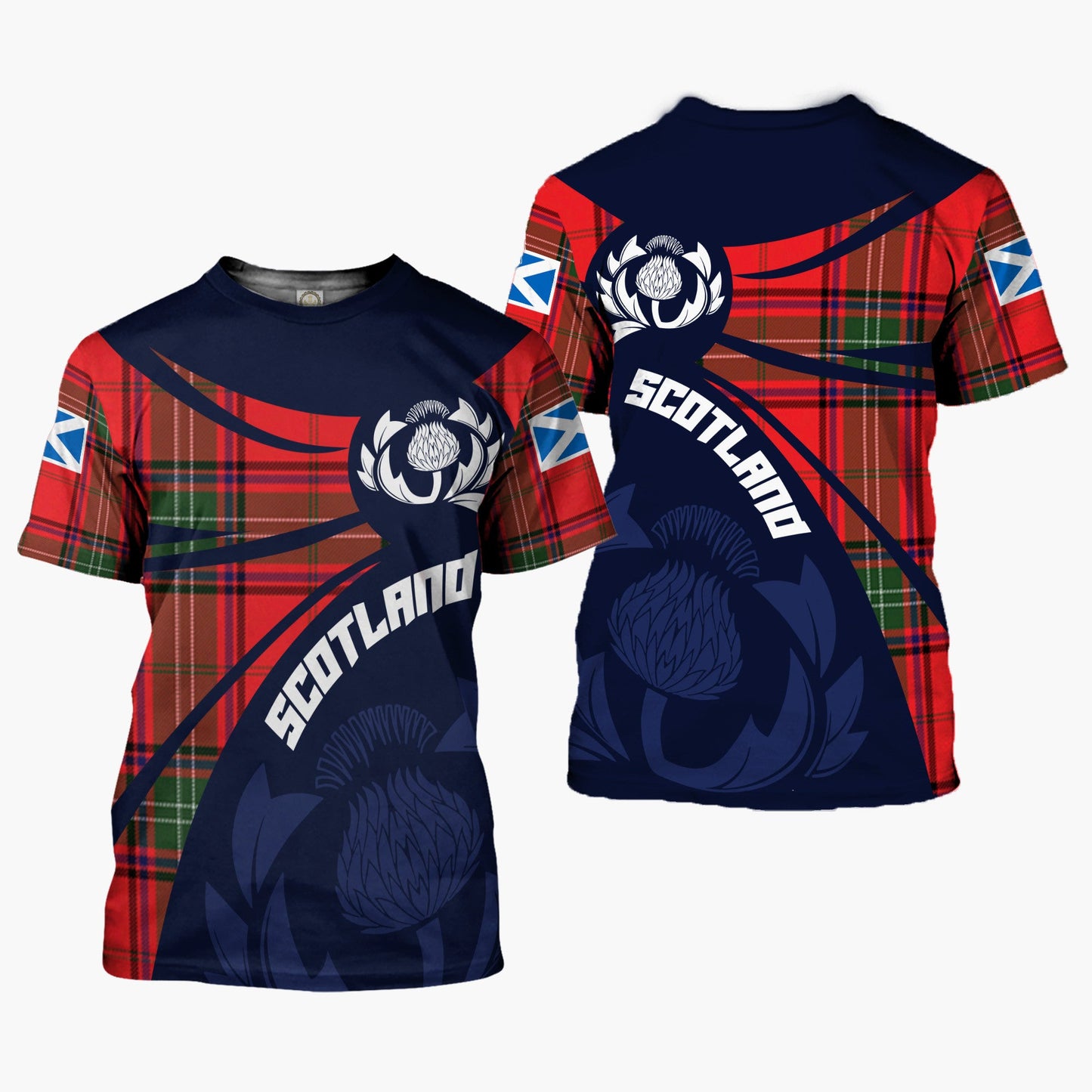Printivon Thistle Flowers and Scottish Tartan Seton Family Custom Tee Shirt