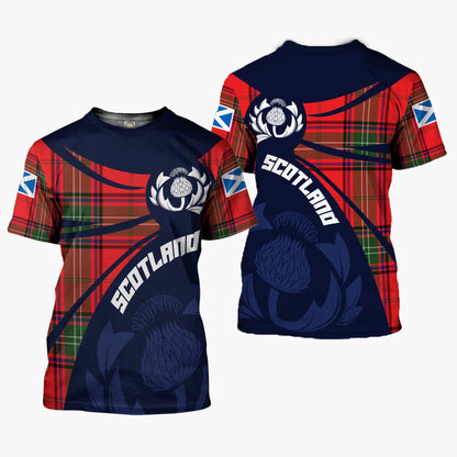 Printivon Thistle Flowers and Scottish Tartan Seton Family Custom Tee Shirt