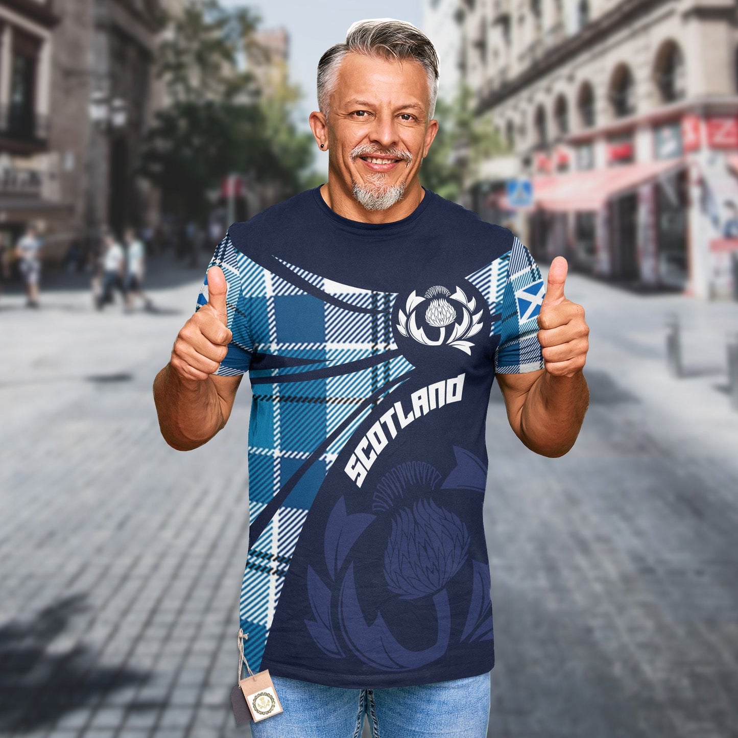 Printivon Thistle Flowers and Scottish Tartan Roberton Family Custom Tee Shirt