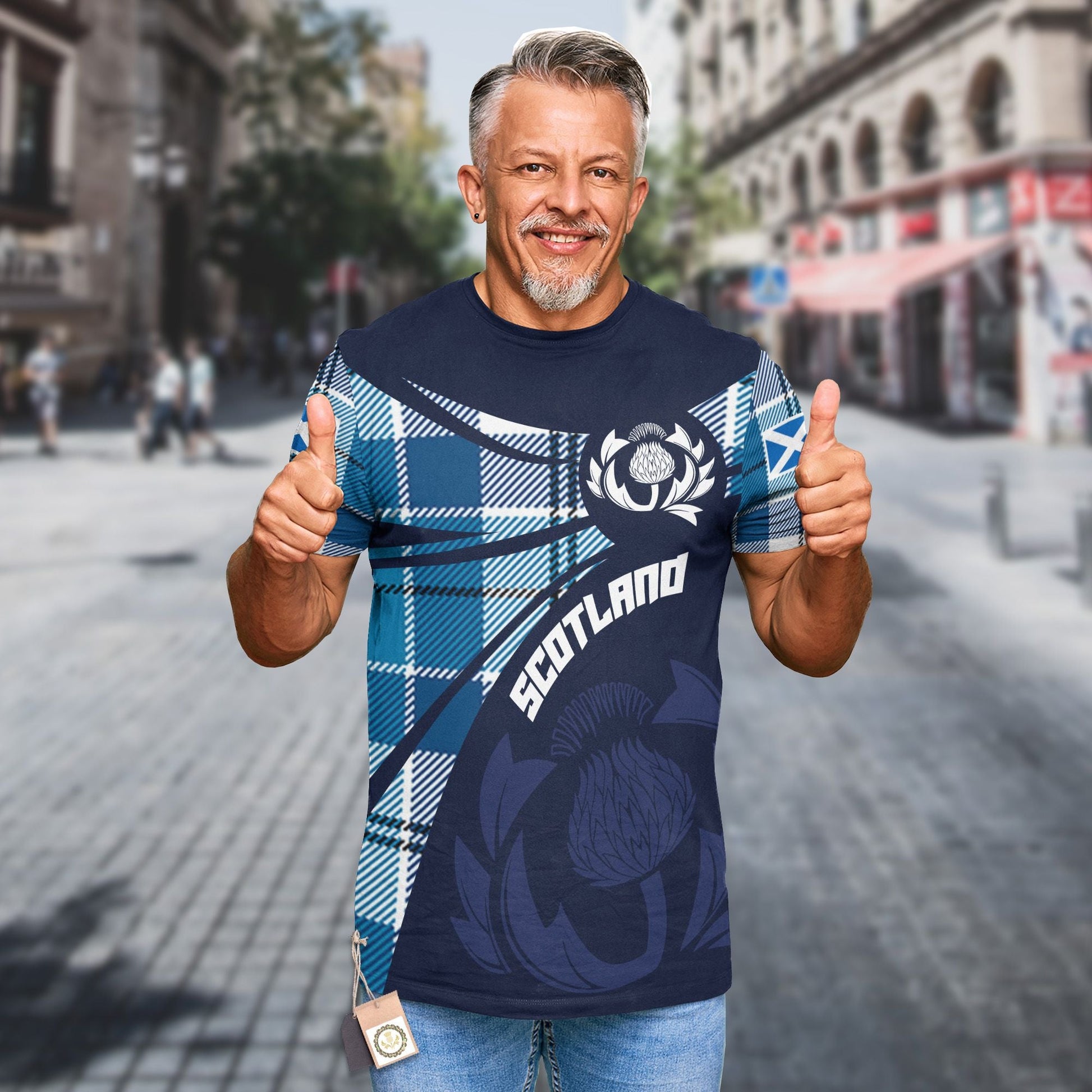 Printivon Thistle Flowers and Scottish Tartan Roberton Family Custom Tee Shirt