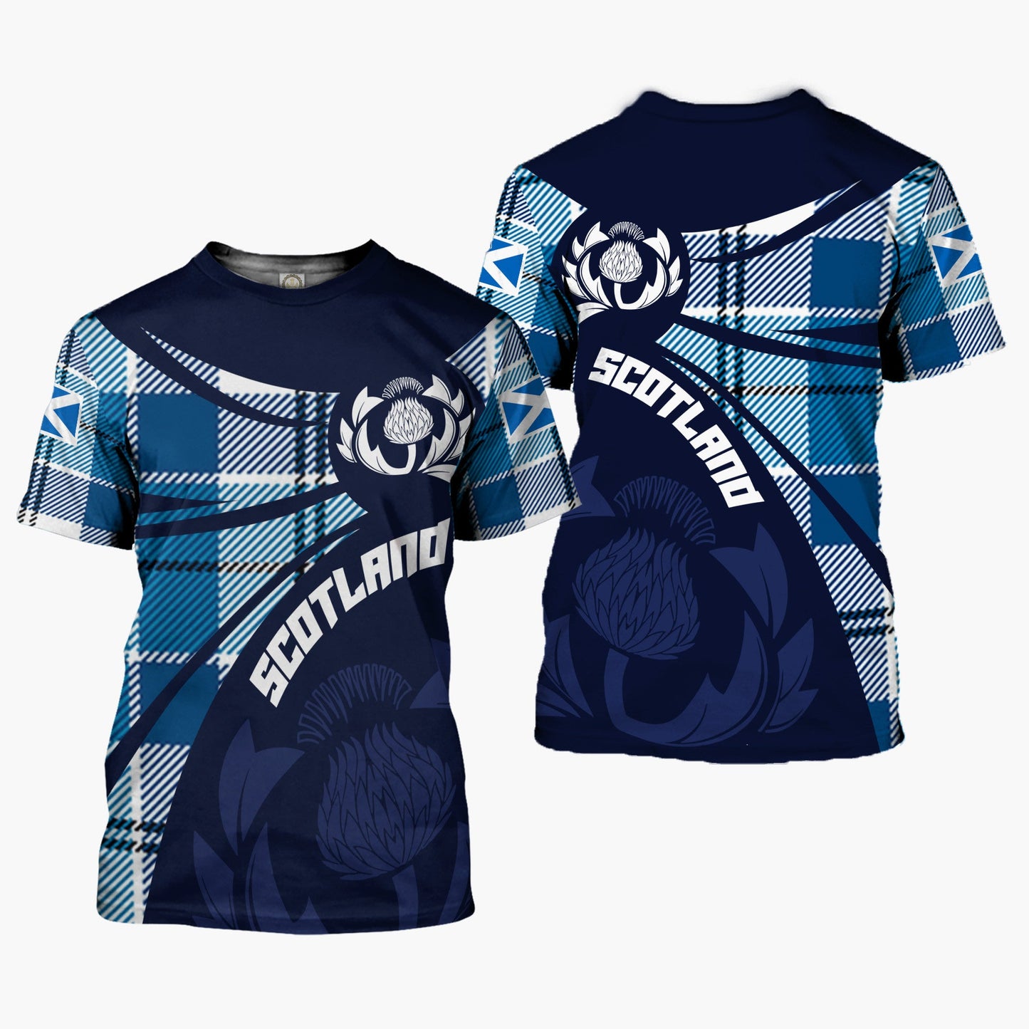 Printivon Thistle Flowers and Scottish Tartan Roberton Family Custom Tee Shirt