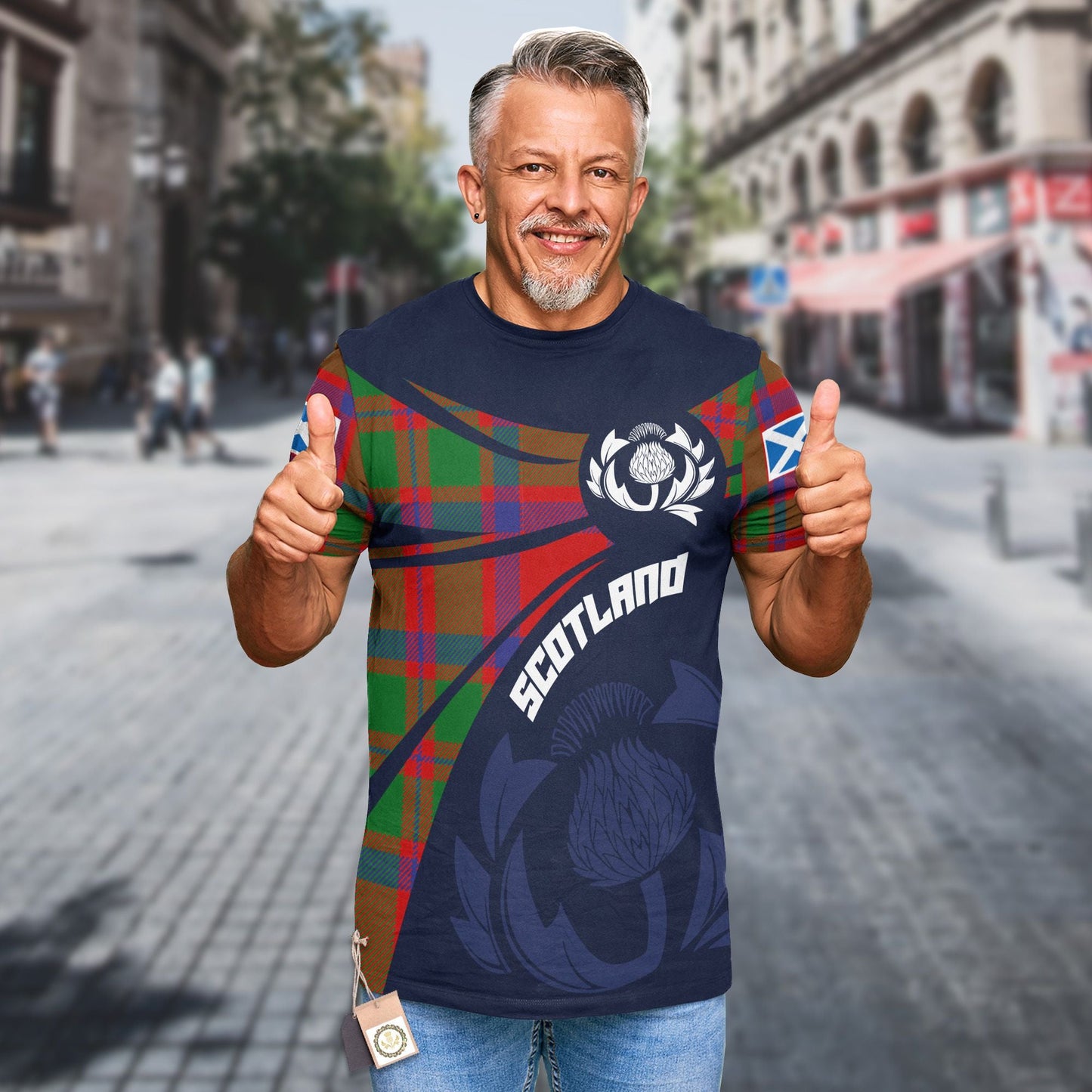 Printivon Thistle Flowers and Scottish Tartan MacKintosh Family Custom Tee Shirt