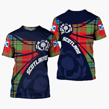 Printivon Thistle Flowers and Scottish Tartan MacLean Family Custom Tee Shirt