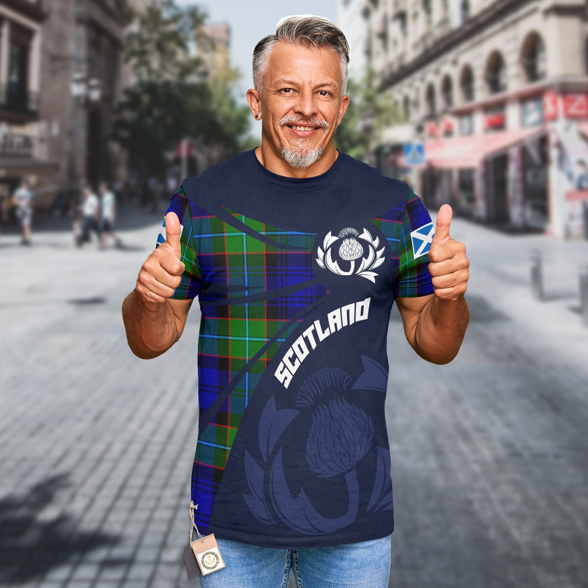 Printivon Thistle Flowers and Scottish Tartan Sempill Family Custom Tee Shirt