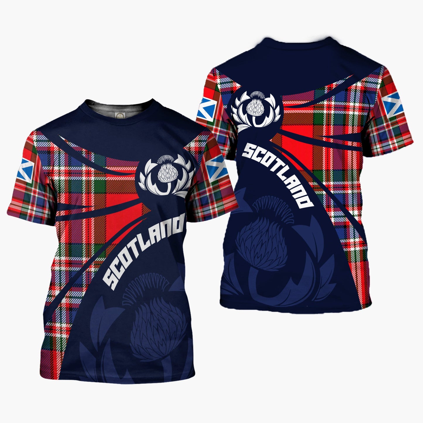 Printivon Thistle Flowers and Scottish Tartan MacFarlane Family Custom Tee Shirt