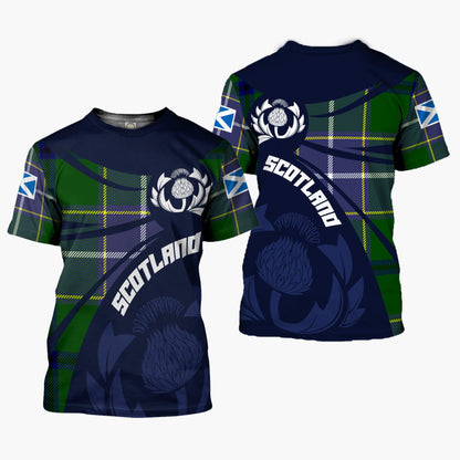 Printivon Thistle Flowers and Scottish Tartan Wishart Family Custom Tee Shirt