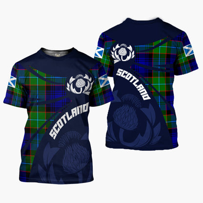 Printivon Thistle Flowers and Scottish Tartan Sempill Family Custom Tee Shirt