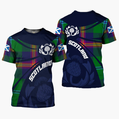 Printivon Thistle Flowers and Scottish Tartan Young Family Custom Tee Shirt