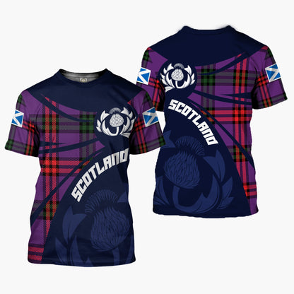 Printivon Thistle Flowers and Scottish Tartan Montgomery Family Custom Tee Shirt