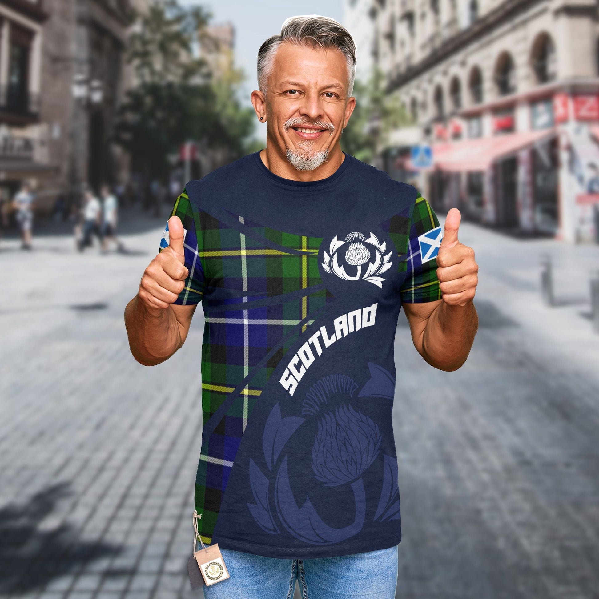 Printivon Thistle Flowers and Scottish Tartan MacNeill of Barra Family Custom Tee Shirt